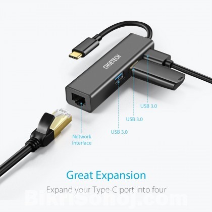 TEOKEOO USB-C Adapter with 3-Port USB 3.0 & Gigabit Port